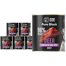JOHN DOG Pure Black - 96% Fleisch - Premium Nassfutter für Hunde - Hypoallergenes Hundefutter - Glutenfrei Nassfutter - 100% Natürliche Zutaten - Hunde Leckerlis - 6 x 800g - (Hirsch)