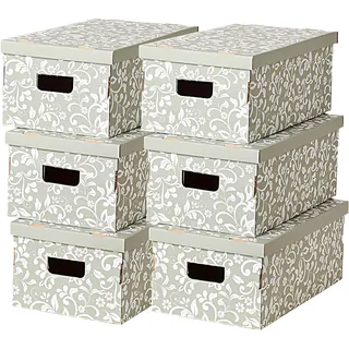 Lavatelli 6-er Set Aufbewahrungsboxen aus Karton, Geschenkboxen aus pappe mit Deckel, FSC-Zertifiziertem Papier, Blumen, 29x51x20cm, Grau