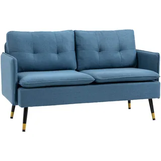 Homcom 2 Sitzer Sofa, Couch mit Dickem Kissen, Leinenoptik, Polstersofa mit Stahlbeine, Modernes Doppelsofa für Wohnzimmer, Schlafzimmer, Dunkelblau