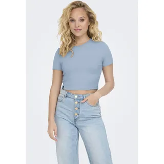 Kurzarmshirt ONLY "ONLBETTY S/S O-NECK SHORT TOP CC JRS", Damen, Gr. L, blau (soft chambray), Jersey, Obermaterial: 95% Baumwolle, 5% Elasthan, unifarben, regular fit bauchfrei, Rundhals, Shirts Kurzarmshirt, softe Jerseyqualität