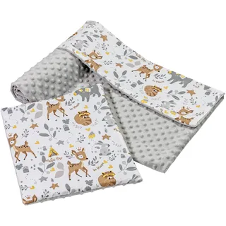 Medi Partners Babydecke Krabbeldecke mit Kissen 100% Baumwolle Minky Kinderdecke groß zweiseitig 75x100 + 35x30cm multifunktional für Bett Kinderwagen Medi Partners (REH mit grauem Minky)