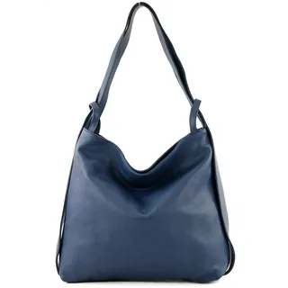 modamoda de T192 Damen Leder Rucksack Schultertasche 2in1 handmade in Italy, Farbe:Saphirblau