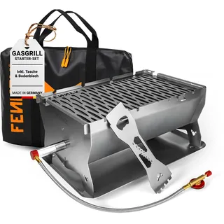 FENNEK Gasgrill | Mobiler Gasgrill als Tischgrill aus Edelstahl | Made in Germany | Tragbar, steckbar & kompakt | für Camping, Balkon, Terrasse & unterwegs | Inkl. Transporttasche & Fettwanne