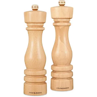 Cole & Mason H233011 London Salz und Pfeffermühle, 2er Set Manuell mit Einstellbar, Holz, 22cm, Precision+ mit Keramikmahlwerk und Carbonmahlwerk, Gewürzmühle, Mühlen für Salz, Pfeffer, Gewürze