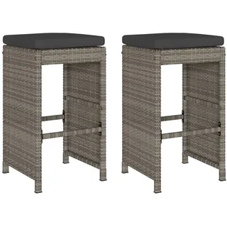 vidaXL Garten-Barhocker mit Kissen 2 Stk. Grau Poly Rattan - Grau