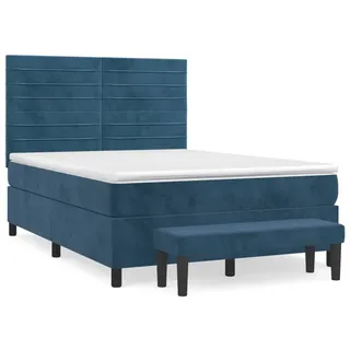 vidaXL Boxspringbett mit Matratze Dunkelblau 140x190 cm Samt - Blau