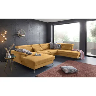 sit&more Wohnlandschaft "Percy U-Form" 12 cm Fußhöhe, Sitztiefenverstellung, wahlweise in 2 Fußfarben, mustard