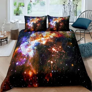 Kinder Bettwäsche 4-teilig 135x200 cm Sternenhimmel Mikrofaser Jungen Mädchen