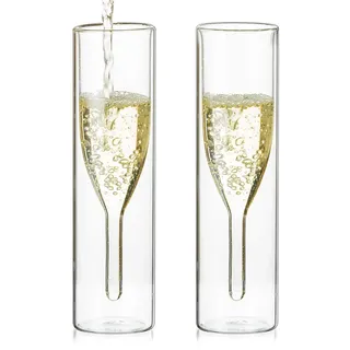 Sziqiqi Doppelwandige Sektgläser Kristall: 200ml Prosecco Gläser 2er