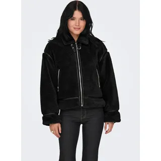 Plüschjacke ONLY "ONLMICHELLE TEDDY JACKET OTW", Damen, Gr. XL, schwarz, Web, Obermaterial: 100% Polyester, unifarben, regular fit hüftlang, Umschlagbund, Jacken Plüschjacke