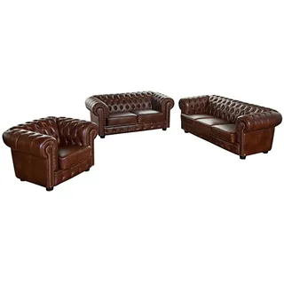 Max Winzer Sitzgarnitur , Braun , Leder , 3-teilig , Echtleder , Rindleder , Goldenes M, Made in Europe , Wohnzimmer, Sofas & Couches, Sofas, Ledersofas