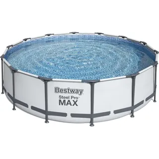 Bestway® Steel Pro MAXTM Frame Pool Komplett-Set mit Filterpumpe Ø 427 x 107 cm, lichtgrau, rund - Grau