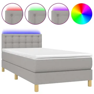 vidaXL Boxspringbett mit Matratze & LED Hellgrau 80x200 cm Stoff - Grau
