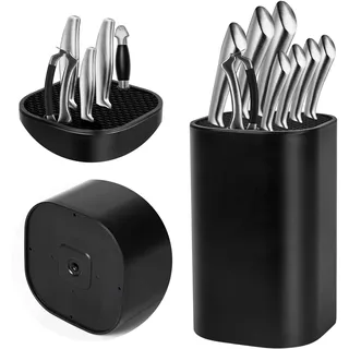 3 In 1 Messerblock Schwarz Ninonly Universal Messerblock Ohne Messer für über 8-12 Messer mit Scherenschlitz und Schärfstabschlitz für Alle Küchenmesser Schwarz