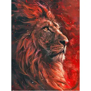 SHEGZHUC 40x50cm Diamond Painting Löwe Diamant Painting Löwe Rot Schwarz Malen nach Zahlen Löwe Diamond Painting Tiere Mosaik Diamant Malerei Kunst Stickerei Kreuzstich Bilder Geschenk Wanddekoration