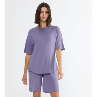 Schlafanzug TRIUMPH "Timeless Sensuality PSK", Damen, Gr. 38, lila, Single Jersey, Obermaterial: 95% Modal, 5% Elasthan, bequem kurz, Rundhals, Homewear-Sets Schlafanzug, atmungsaktiv, weich, verzierte Spitzeneinsätze