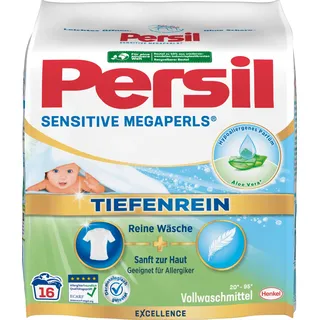 Persil Sensitive Megaperls (5 x 16 Waschladungen), Waschmittel für Allergiker mit beruhigender Aloe vera für sensible Haut, effektiv von 20 °C bis 95 °C, ECARF-zertifiziert