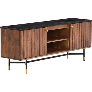 Mid.you Lowboard , Schwarz, Messingfarben, Walnussfarben , Metall , Mangoholz , massiv , 140x56x35 cm , Wohnzimmer, TV Möbel, Lowboards