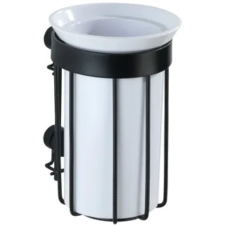 WENKO Zahnputzbecher Classic Plus Black - Zahnbürstenhalter für Zahnbürste und Zahnpasta mit hochwertigem Rostschutz, Stahl, 8 x 12 x 9 cm, Schwarz