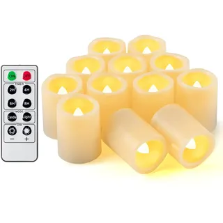 CANDLE IDEA 12 Stück flackernde, flammenlose LED-Teelichter mit Fernbedienung und Timer, batteriebetriebene elektrische Votivkerzen für Weihnachtsdekoration (Batterien enthalten), 200 Stunden