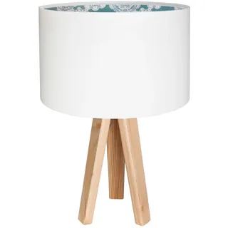 Nachttischlampe Stoff Holz Weiß Blau 46cm Dreibein Tischleuchte Schlafzimmer