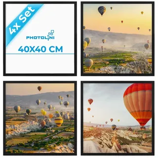 PHOTOLINI Bilderrahmen 40x40 Schwarz Holz MDF, 4er Set quadratisch 40x40 cm | Foto Rahmen zum Aufhängen, Rahmen 40 x 40 mit Acrylglas, Bilderrahmen Collage, photo frames for wall für Foto & Poster