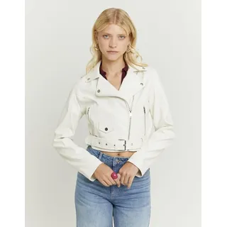 Lederimitatjacke TALLY WEIJL "SJAPUSILOTB", Damen, Gr. M, sanftes weiß, Web, Obermaterial: 100% Polyester, unifarben, figurbetont normal, Jacken Lederimitatjacke, aus Lederimitat im Bikerstil