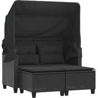vidaXL Gartensofa 2-Sitzer mit Dach und Hockern Schwarz Poly Rattan - Schwarz