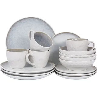 BELIANI Tafelservice Hellgrau Steinzeug Ton und Kaolin für 4 Personen 16-teilig Rund Handgefertigt Retro Geschirr Set Essgeschirr Küche Esszimmer - Grau