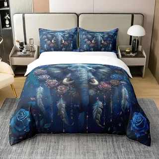 100% Baumwolle Elefant Bettbezug 135x200,Rose Bettbezug,Tribal Stil Boho Vogelfeder Mandala Traum Catcher Bettwäsche Set,Geometrische Lebendige 3D Afrikanische Tropische Tier Exotische Bett Set