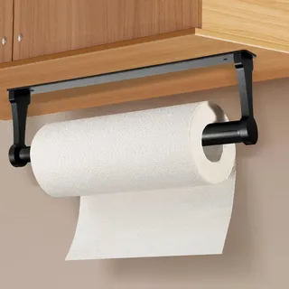 Küchenrollenhalter ohne Bohren | Papierrollenhalter Wand | Küchenpapierhalter unter Schrank | Rollenhalter selbstklebend oder Bohrbar | Küche Bad Aufbewahrung & Organisation | Aluminium Schwarz