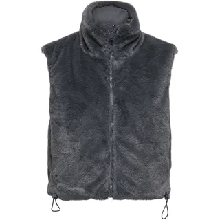 Plüschweste ONLY "ONLDANA FAUX FUR REV.WAISTCOAT OTW CC", Damen, Gr. S, grau (schwarzened pearl), Plüsch, Obermaterial: 100% Polyester, unifarben, normal, Westen Plüschweste, Kunstfaser