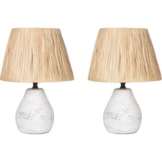 BELIANI Tischlampe Weiß und Naturfarben Keramik Vasenform 31 cm Papiergeflecht Schirm Kegelform Kabel mit Schalter Modern Boho Schlaf- u. Wohnzimmer - Weiß, Braun