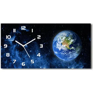 Wanduhr aus Glas – 60x30 cm - Glasbild - Glasuhr - Gehärtetes Glas - weisse-zeiger - Globus - Weiß