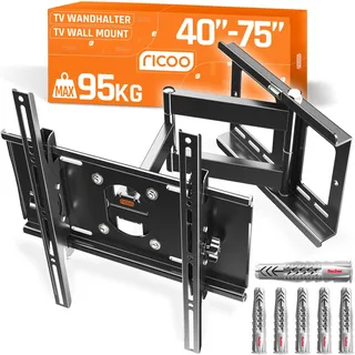 Ricoo TV Wandhalterung Fernseher Halterung Schwenkarm mit Fischer-Dübel für 40-75 Zoll Bildschirm Flach OLED Fernsehhalterung für Wand R23-F Schwenkbar Neigbar Fernseh-Arm bis 95-Kg & VESA 400x400