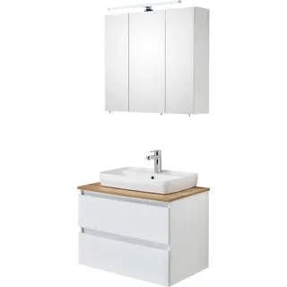 Saphir »Quickset 360 2-teilig, Keramik-Aufsatzbecken mit LED-Spiegelschrank«, 2 Schubladen