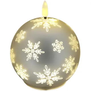Flair Flower LED-Kugelkerze aus Glas mit Schneeflocken-Motiv und Timer 10cm LED-Kerze elektrisch Warmweiß Lichter Deko Adventskerzen Adventskranz Kranz Weihnachtsdeko Valentinstag geruchslos tropflos flammenlos
