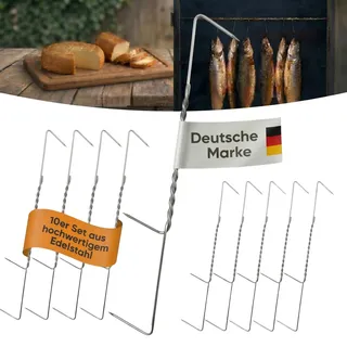 ok4y Räucherhaken Edelstahl 10 Stück – Gedrillt Doppelspitz, 19 cm, 2 mm Ø – Smoker & Grill Zubehör zum Räuchern von Fisch, Fleisch, Wurst & Käse