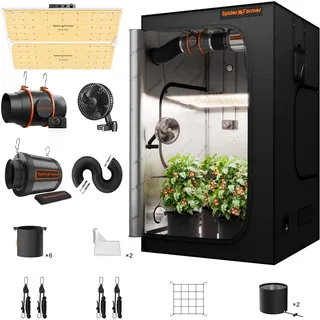 Spider Farmer Grow Box Komplett Set SF4000 LED Pflanzenlampe Vollspektrum Dimmbarer Grow Light GrowZelt Kit Komplettes 120x120x200cm Hydroponics Grow Tent Zuchtzelt mit 6 inch Inline Abluftventilator