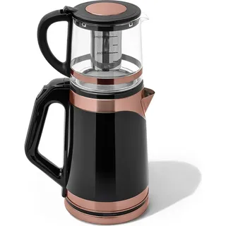Any Morning Türkische Teekanne, Elektrischer Teekessel mit Infusor, Edelstahl Teekocher Maschine, Glas Teekanne mit Filter, Double Boiler, LED Licht, 360 Schwenkbare Basis, 2 L, 68 oz, 1500W - Silber