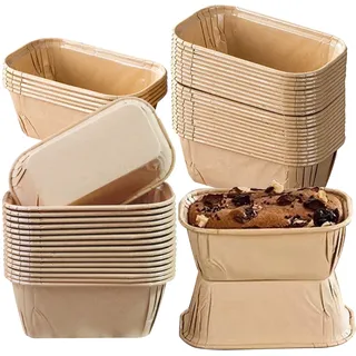 50 Stück Mini Rechteck Kuchenformen, Papierbackform 8×4×4cm, Kleine Backformen, Kastenform Brotbackform, Papier Muffinförmchen für Muffins Brot, Braun