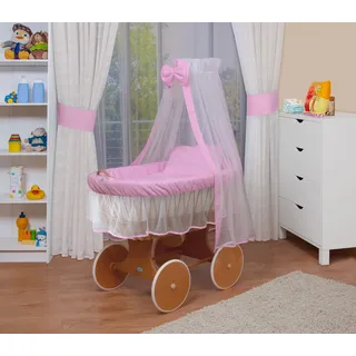 WALDIN Baby Stubenwagen-Set mit Ausstattung,XXL, Bollerwagen, komplett,rosa/weiß,Gestell/Räder lackiert - Rosa