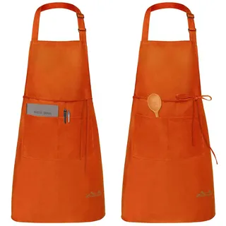 Viedouce 2 Pack Schürze, Wasserdicht Kochschürze mit Taschen, Verstellbarem Küchenschürze Grillschürze latzschürze Küchenschürze für Frauen Männer Chef-Belastbar & Einfach zu Reinigen,Orange