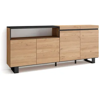 Skraut Home | Sideboard, Highboard | Kommode, Komodenschrank | 200x87x35cm | 4 Türen | Industriedesign | Moderner Stil | Eiche Schwarz