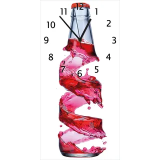 Wallario Design Wanduhr Flasche mit roter Brause - Wirbelsturm aus Echtglas, Größe 30 x 60 cm - Weiß