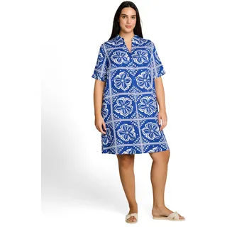 Druckkleid TOM TAILOR PLUS, Damen, Gr. 48, N-Gr, blau flower tile design, Web, Obermaterial: 55% Lyocell, 45% Viskose, gemustert, normal Po-bedeckend, V-Ausschnitt, Kleider Druckkleid, Sommerkleid mit grafischem Muster