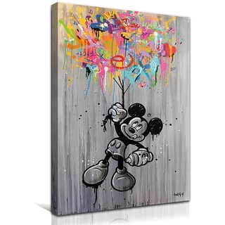 Leinwanddruck im Hochformat, Abstrakt, Motiv: Mickey Mouse, Einstein, Graffiti-Bild, Kunstdruck, Poster, für Büro, Schlafzimmer, Cafe, Dekoration mit Rahmen (Mickey, 40 x 30 cm)