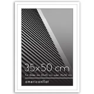 Americanflat 35x50 cm Bilderrahmen aus Kunststoff mit 30x45 cm Passepartout - schmaler 50x35 Fotorahmen mit poliertem Plexi-Scheibe - integrierte Aufhängung für Hoch- und Querformat - Weiß