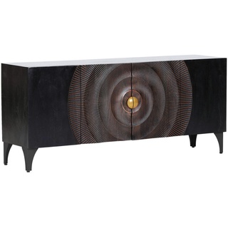 Ambia Home Sideboard , Schwarz, Goldfarben , Holz , Akazie , massiv , 3 Fächer , 177x78x47 cm , Typenauswahl, stehend , Wohnzimmer, Wohnwände, Wohnwand-Serien