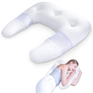 SAHEYER Seitenschläferkissen, U-förmiges Memory Foam Nackenkissen Ergonomisches Orthopädisches Nackenstützkissen mit Ohr-Haltebereichen Bettkontur-Kissen für Nacken-Schulter-Schmerzlinderung (Weiß)